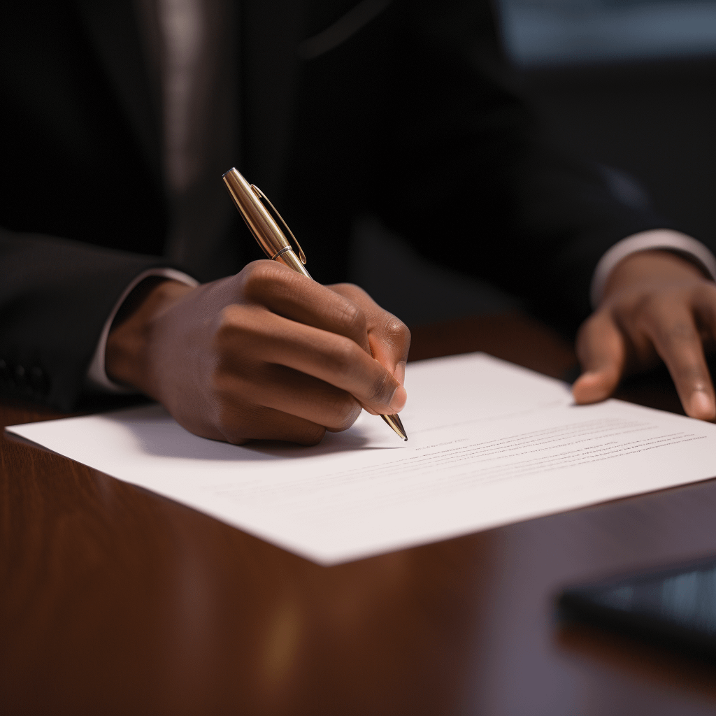 A person reviewing a document