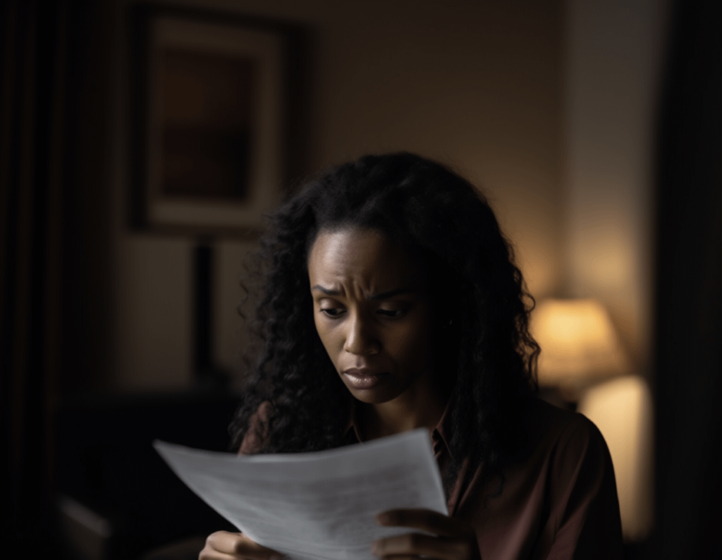 A woman reading a document